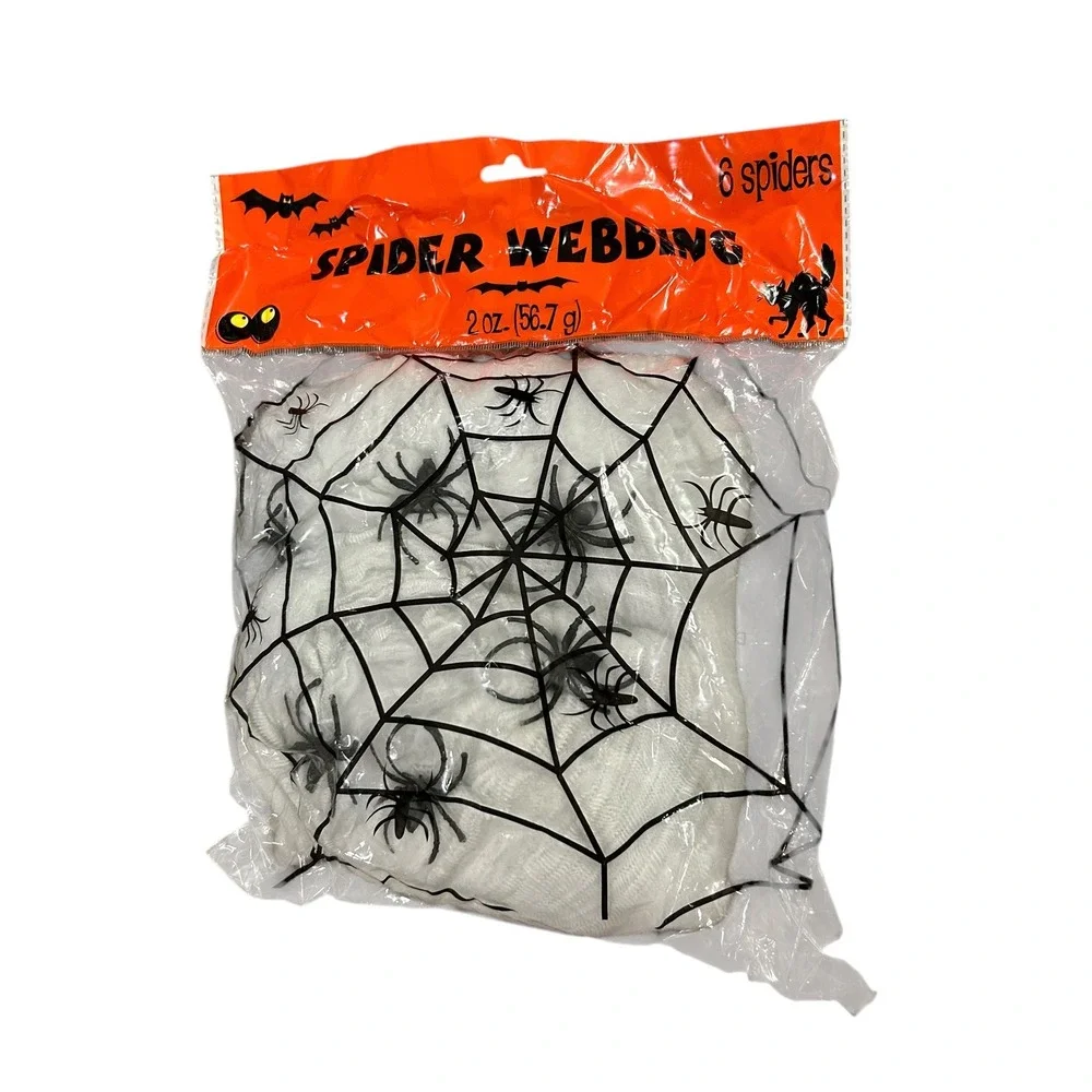 23ft Mega Yard Spider Web Halloween Decor Set 3pk Webbing Spiders Outdoor